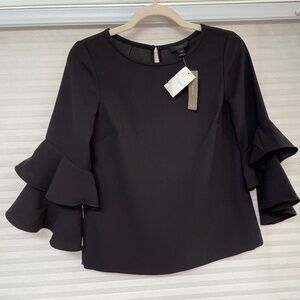 J Crew Tiered Bell-sleeve Top in Drapey Crepe - Black size 00P